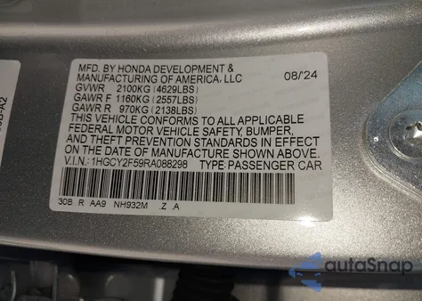 2024 Honda Accord Hybrid Sport z USA, uszkodzony, nr VIN 1HGCY2F59RA088298